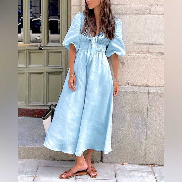 🔥 NWT Commense Linen Cotton Front Tie Midi Dress Medium - Picture 3 of 6